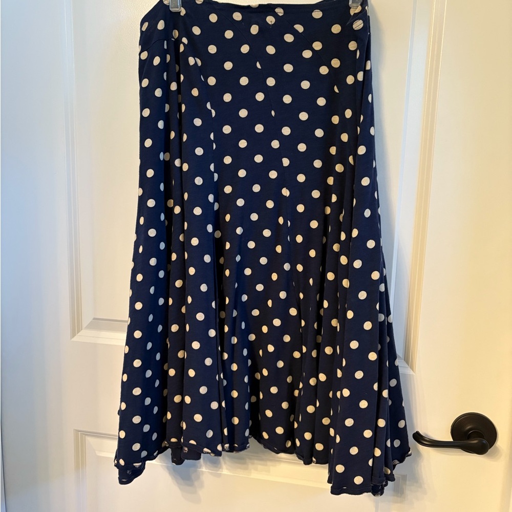 Garnet Hill Navy and Cream Polka Dot A-Line Skirt